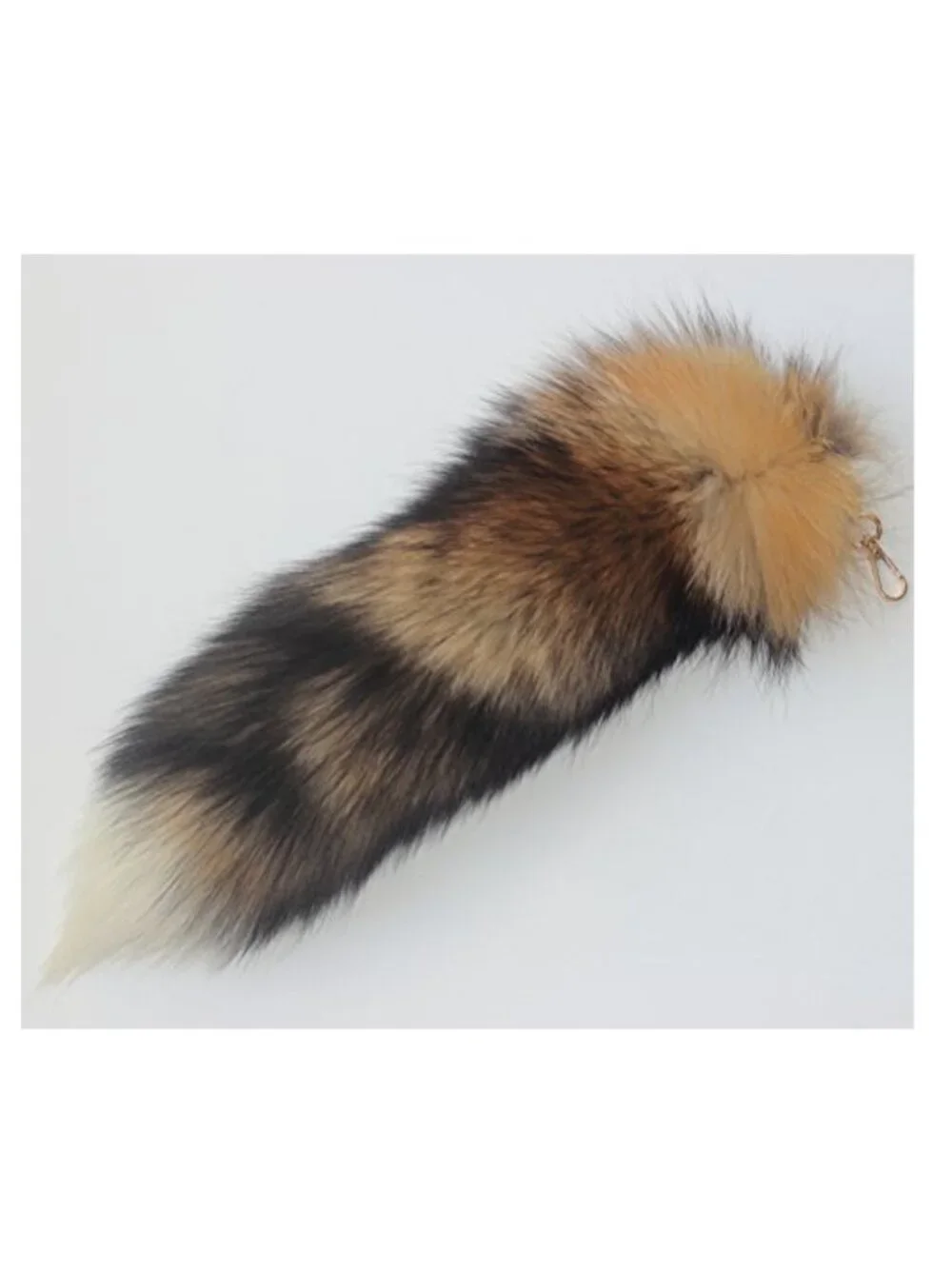 Genuine Fox Fur Tail Keychain - Gold-Plated Clasp Bag Charm